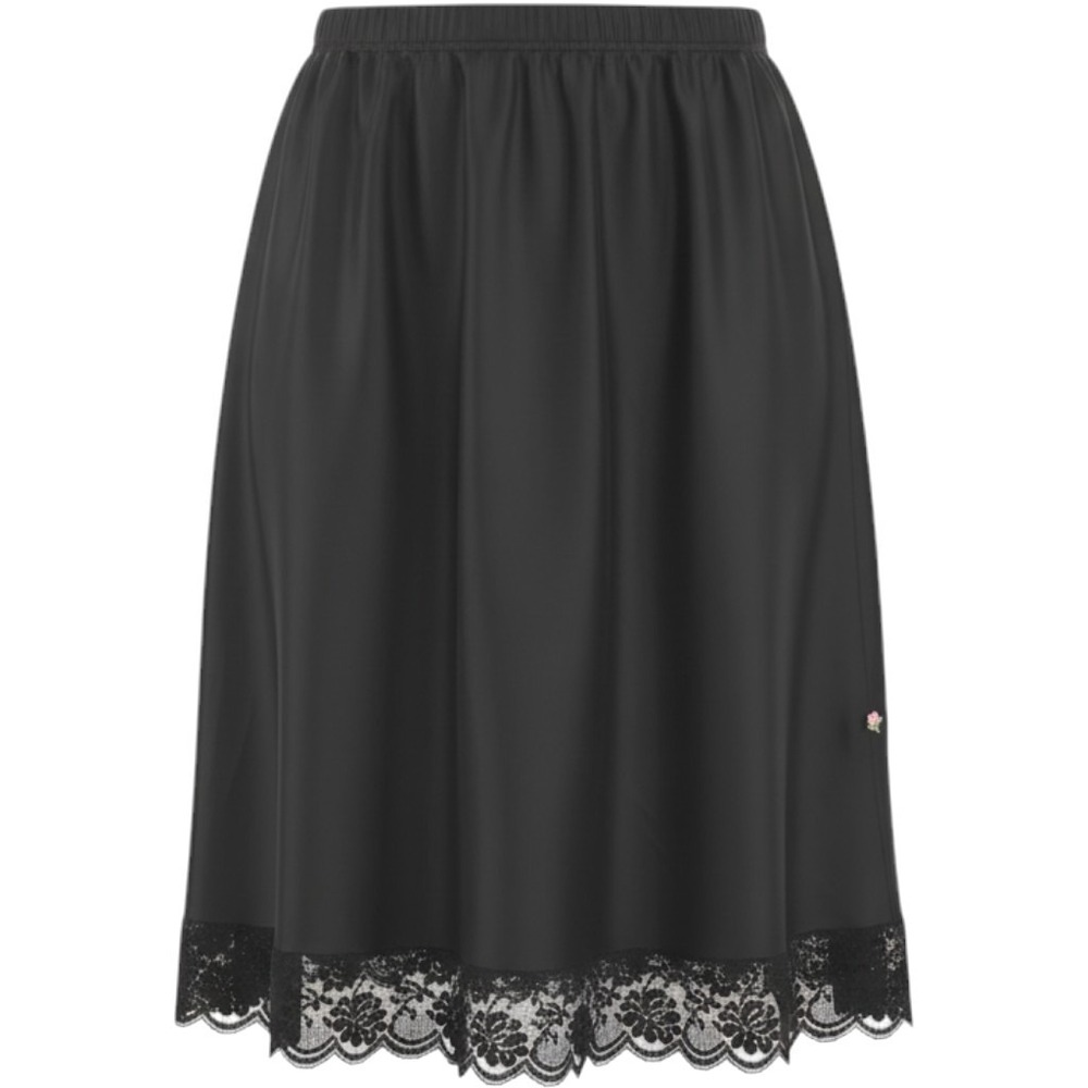 Vintage Black Lace Trim Slip Skirt Side Slit Floral Size M USA Nylon Coquette